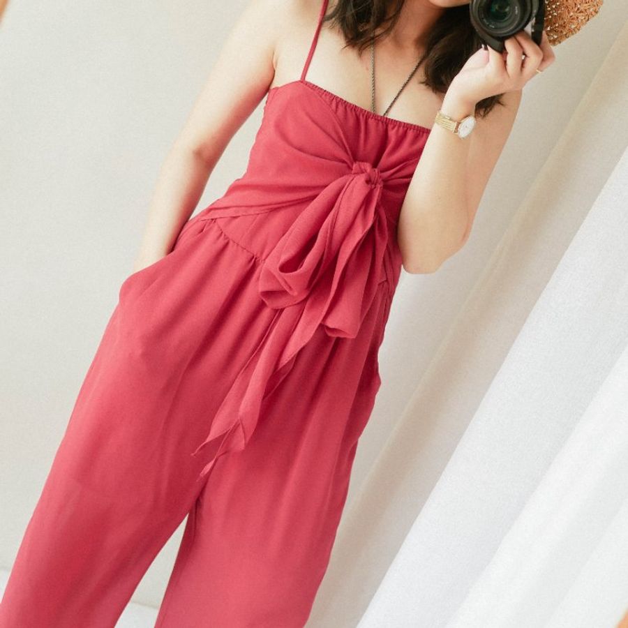 j lace 甜甜莓果紅青春戀愛愛情派對 古董紡紗連身長褲 overalls-1