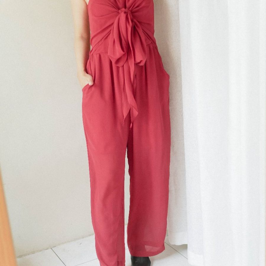 j lace 甜甜莓果紅青春戀愛愛情派對 古董紡紗連身長褲 overalls-2
