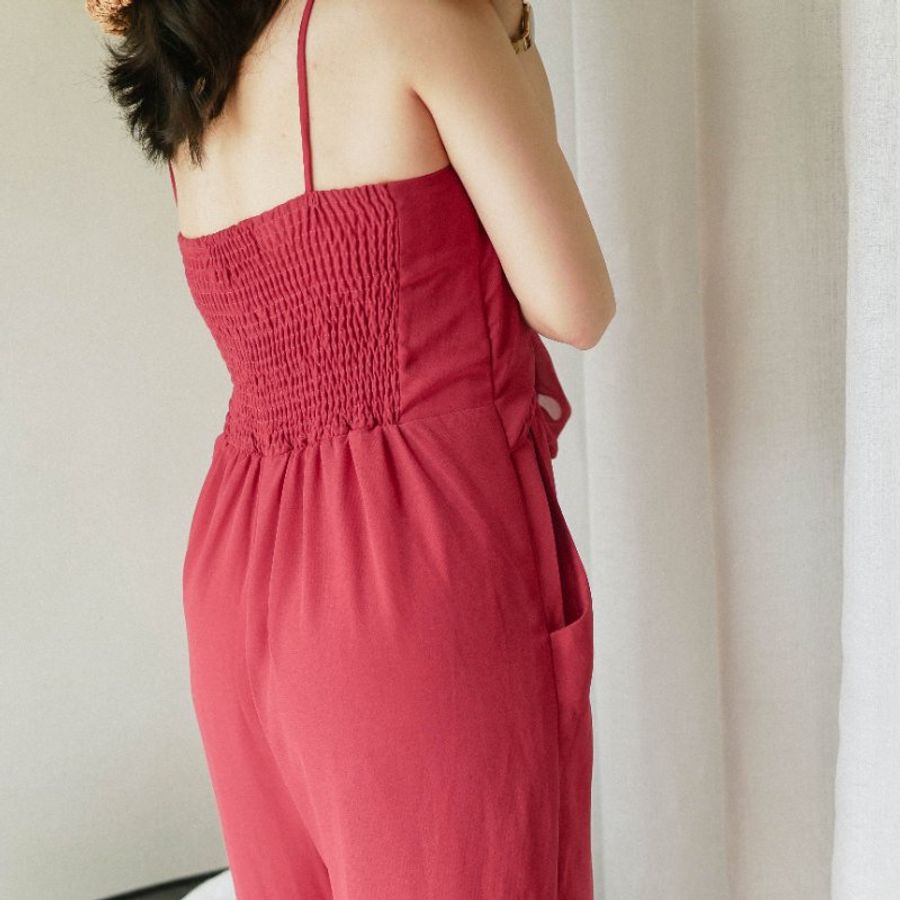 j lace 甜甜莓果紅青春戀愛愛情派對 古董紡紗連身長褲 overalls-5