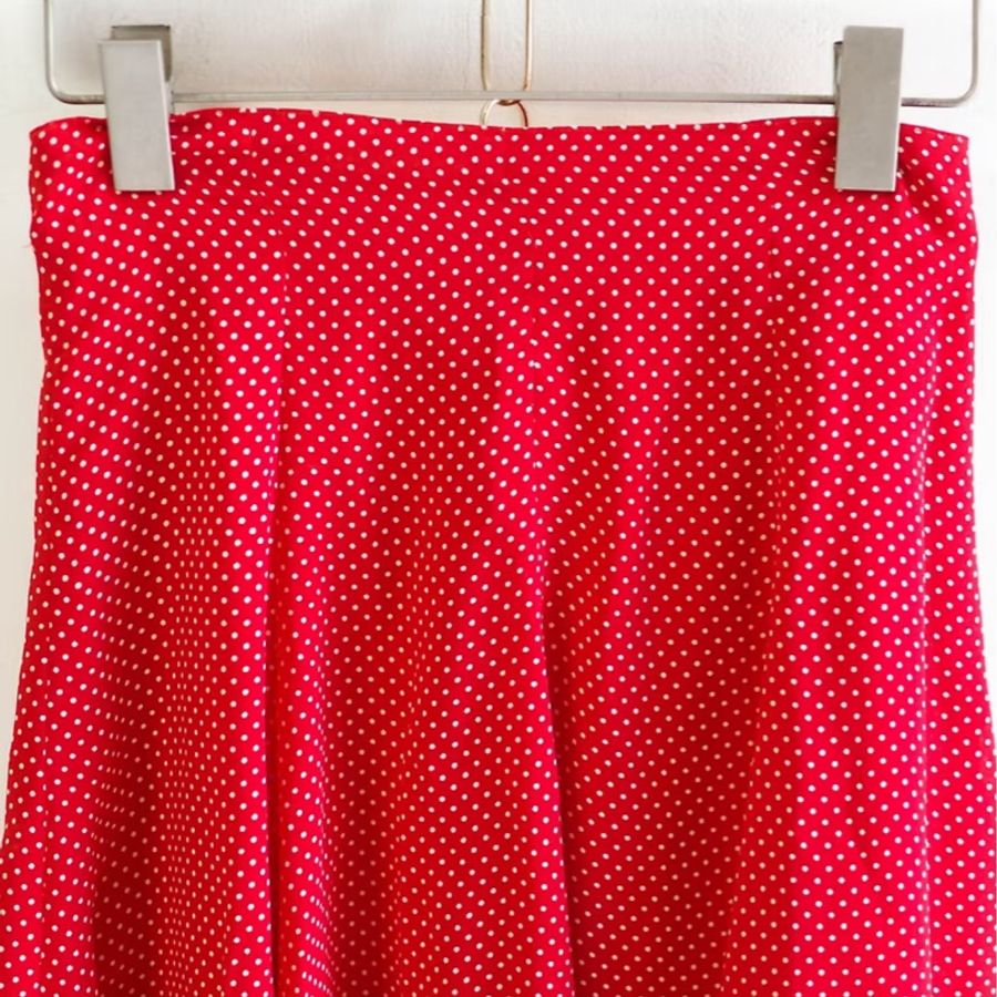 艷色純紅青春水玉小白點點 古董垂墜紡紗A字包裙 紗裙 skirt-1