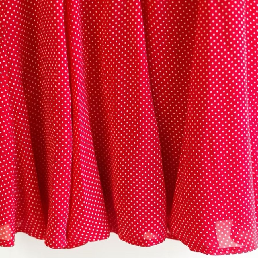 艷色純紅青春水玉小白點點 古董垂墜紡紗A字包裙 紗裙 skirt-2