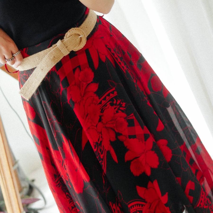 熱情烈焰純紅x墨黑青澀戀愛時光 古董雙層紡紗A字包裙 紗裙 skirt-4