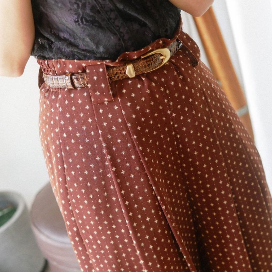 拿鐵咖啡青春圖騰大A字褲管 古董紡紗打褶長褲寬褲 pants vintage-6