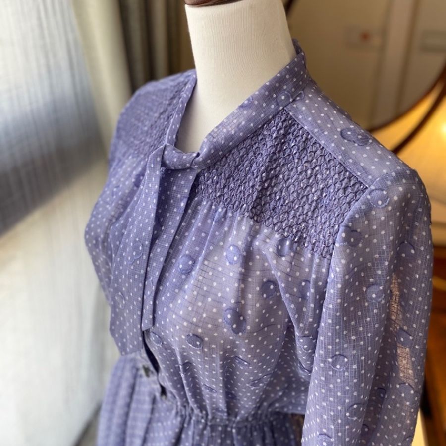 藏私·Collection_大圓小點點領巾古著洋裝-1