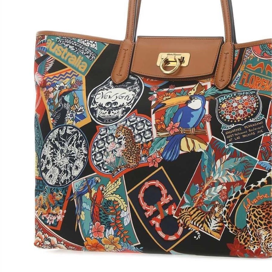 Salvatore Ferragamo Travel系列棕色造型尼龍托特包 大-1