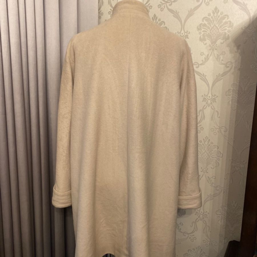 藏私·Collection_米色安哥拉兔毛70%立領傘狀古著大衣-4