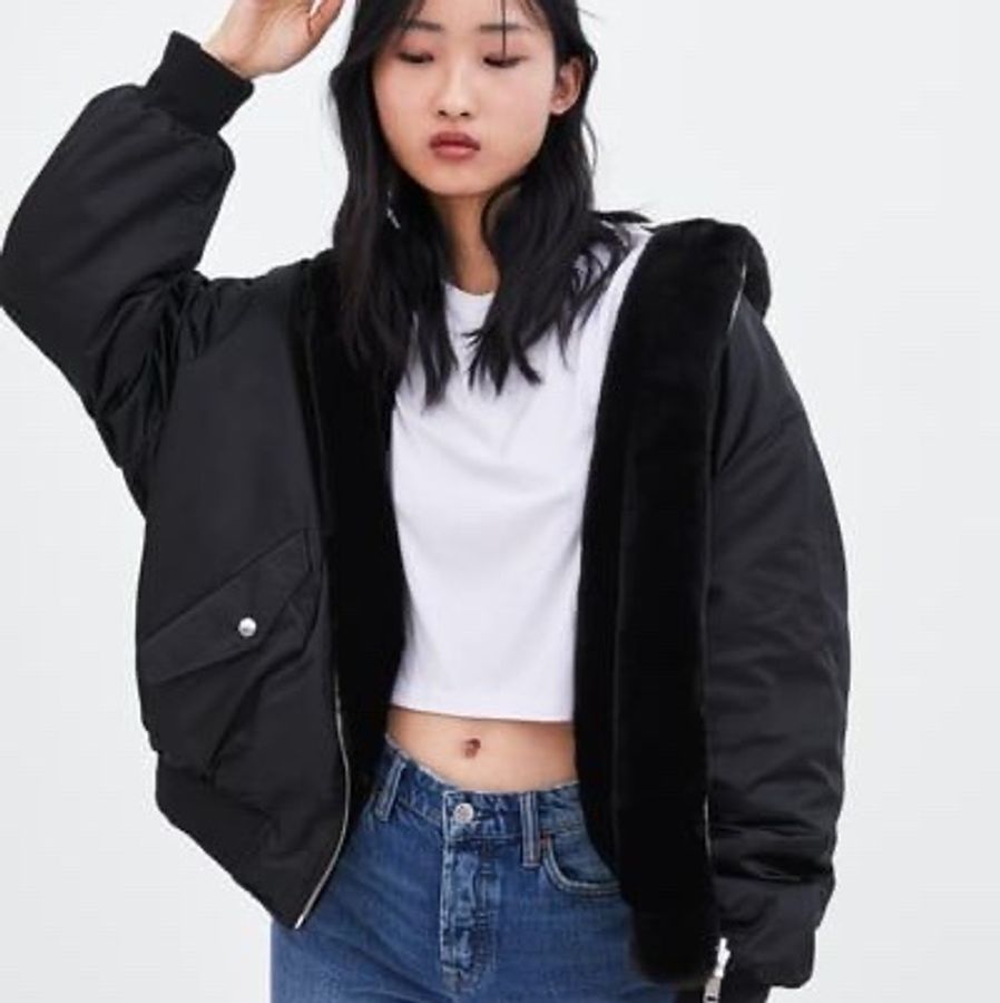 zara雙面兩穿兔毛質感外套S碼-4