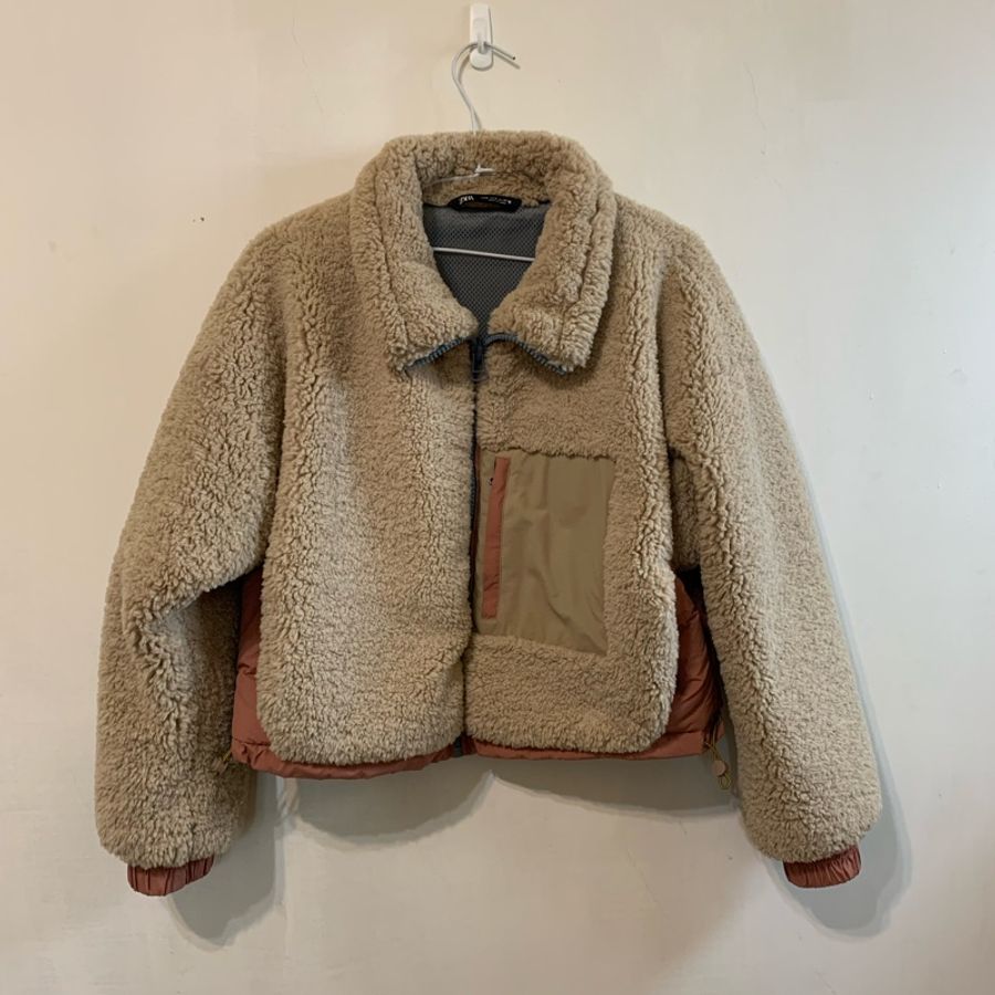 ZARA 泰迪熊毛毛外套+豹紋漁夫帽-0