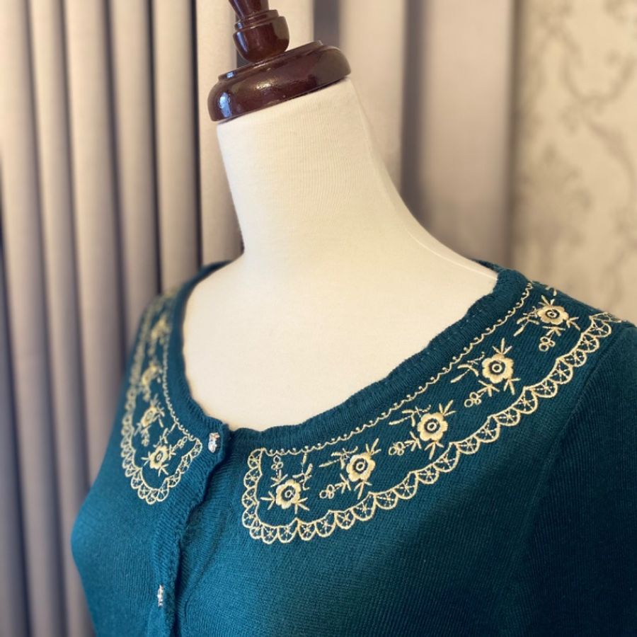 藏私·Collection_藍綠刺繡古著針織外衣-5