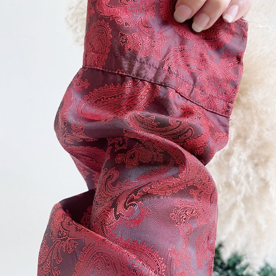 暗深紅極美滿版刺繡 古著亮面滑布襯衫上衣 vintage Shirt-15