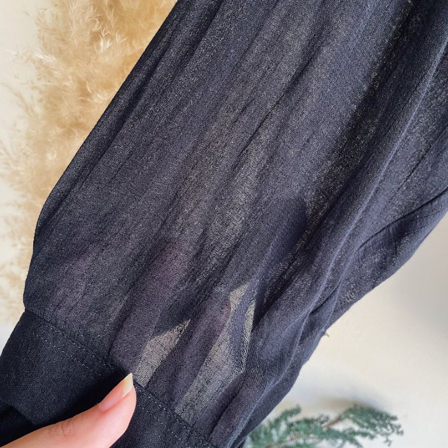 純黑波點水紋寬鬆微透膚 古著翻領純絲襯衫上衣 vintage Shirt-8