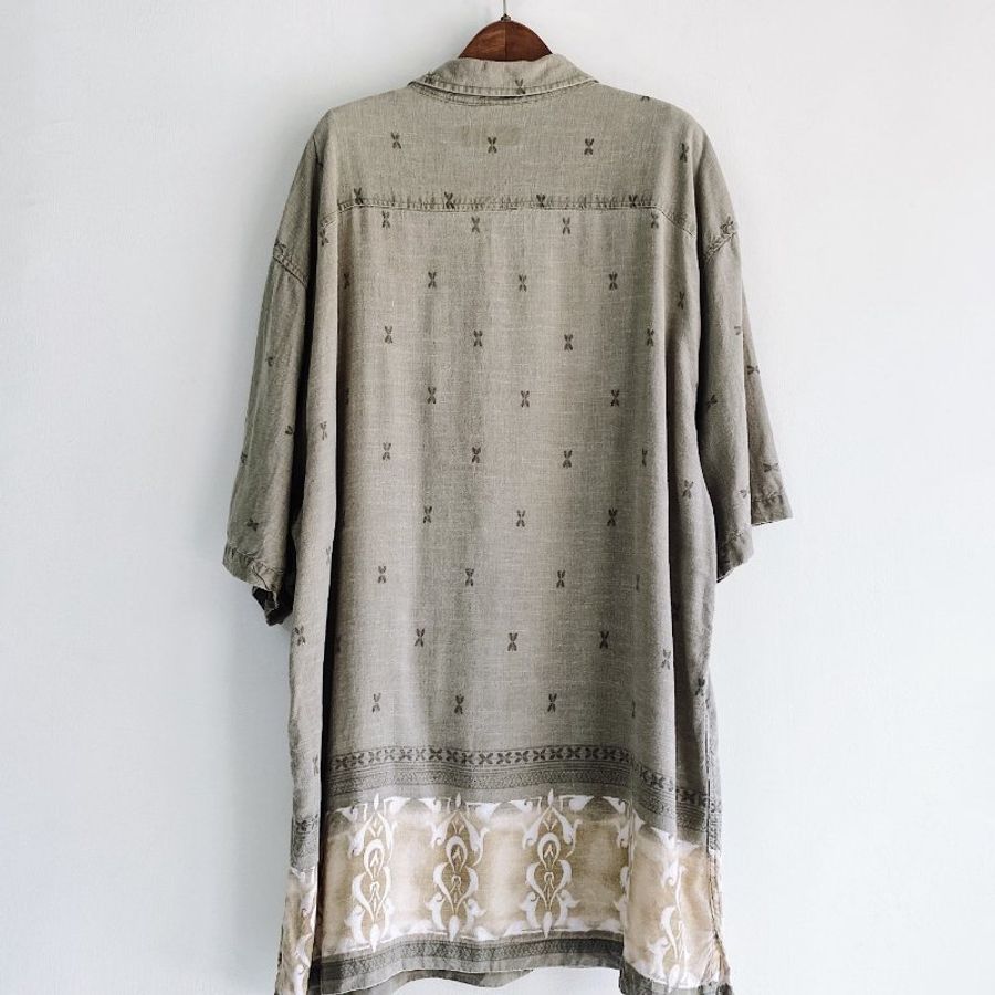 拿鐵燕麥花點圖 古著麻混絲質夏威夷襯衫上衣vintage Aloha Shirt-8