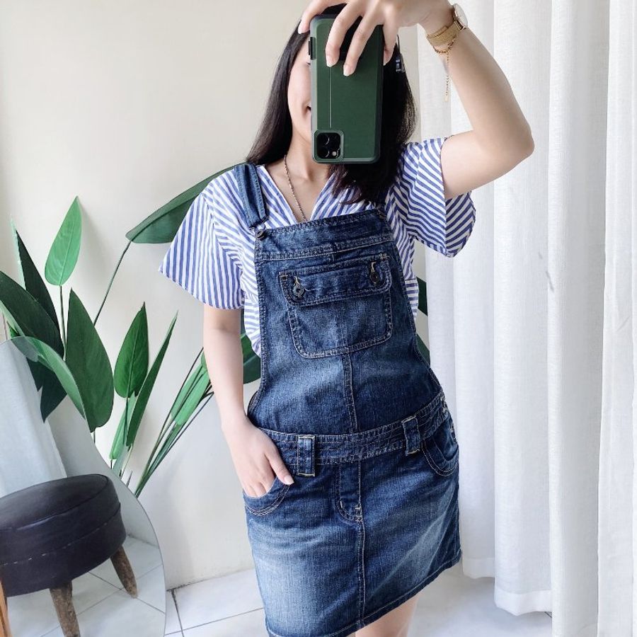 guess 海藍經典大口袋戀愛時光 棉質連身裙洋裝吊帶裙短裙 dress-0