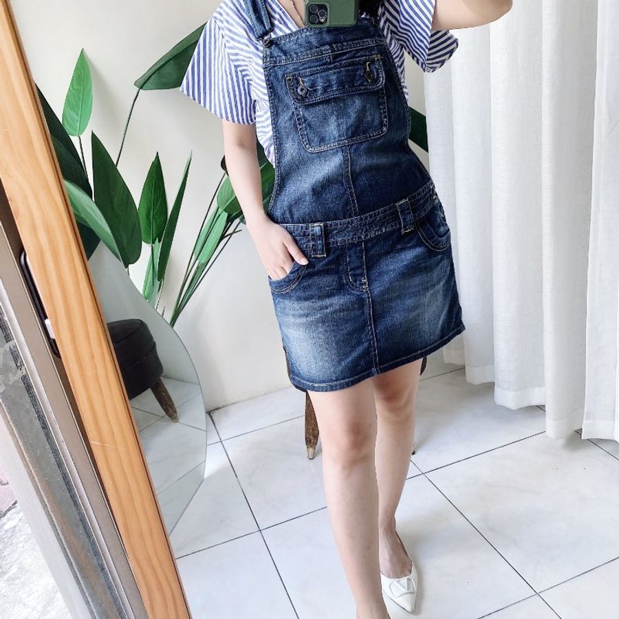 guess 海藍經典大口袋戀愛時光 棉質連身裙洋裝吊帶裙短裙 dress-1