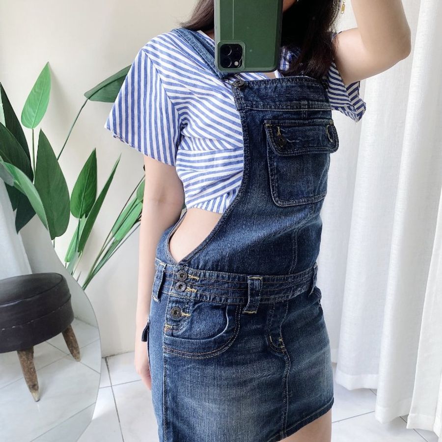 guess 海藍經典大口袋戀愛時光 棉質連身裙洋裝吊帶裙短裙 dress-5