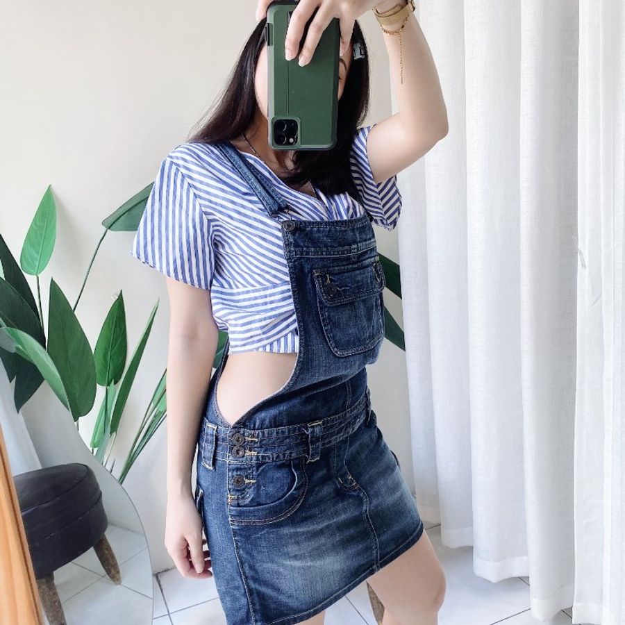 guess 海藍經典大口袋戀愛時光 棉質連身裙洋裝吊帶裙短裙 dress-7