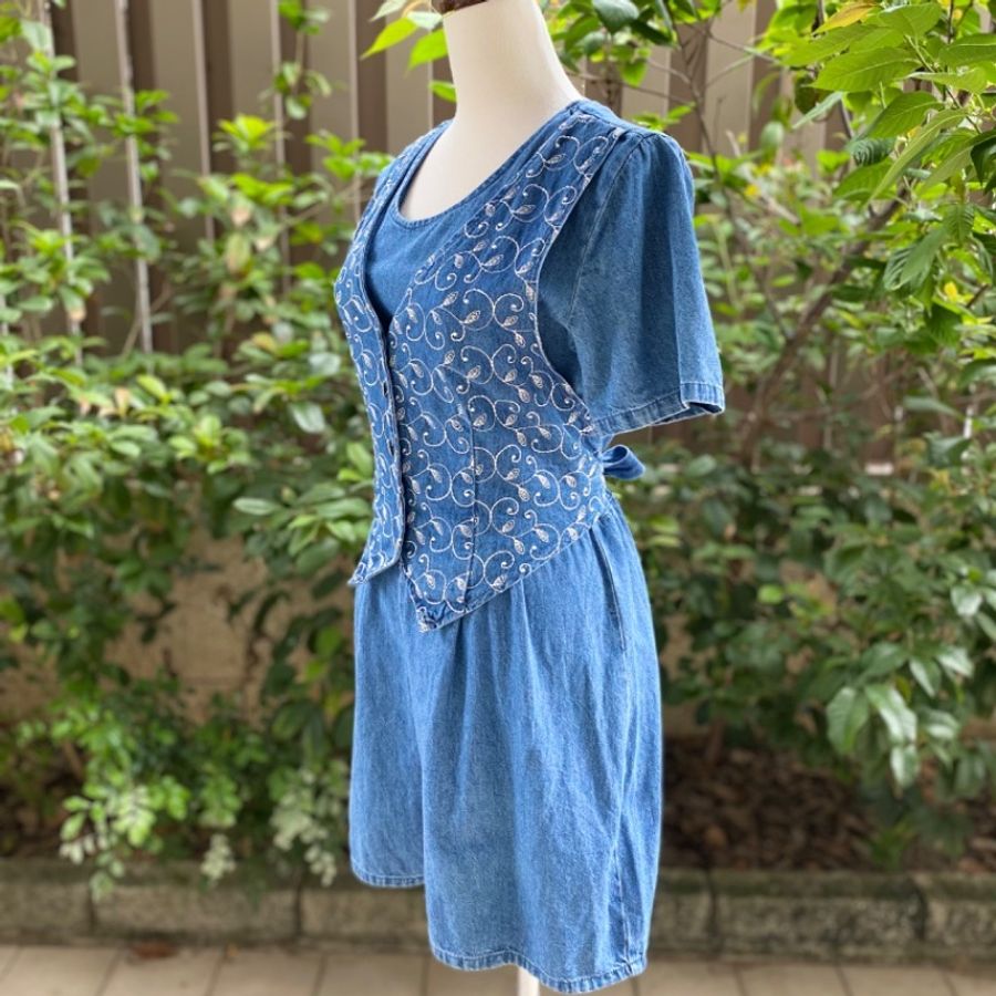 藏私·Collection_刺繡背心牛仔連身短褲裙美國製-1