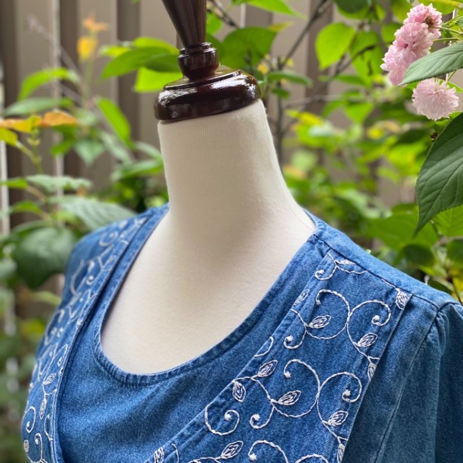 藏私·Collection_刺繡背心牛仔連身短褲裙美國製-3