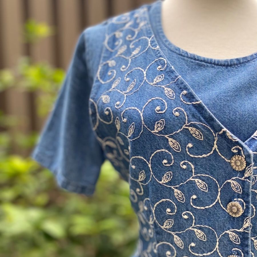 藏私·Collection_刺繡背心牛仔連身短褲裙美國製-5