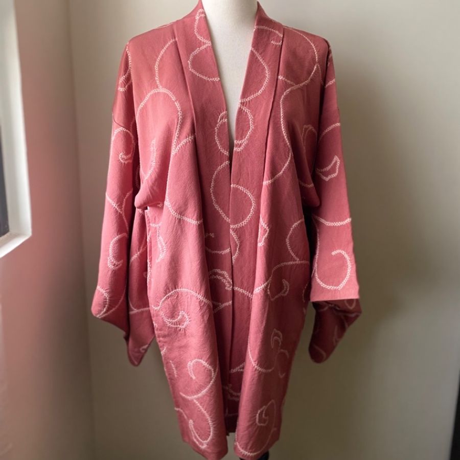 藏私·Collection_莓色點點藤蔓絞染古著羽織-0
