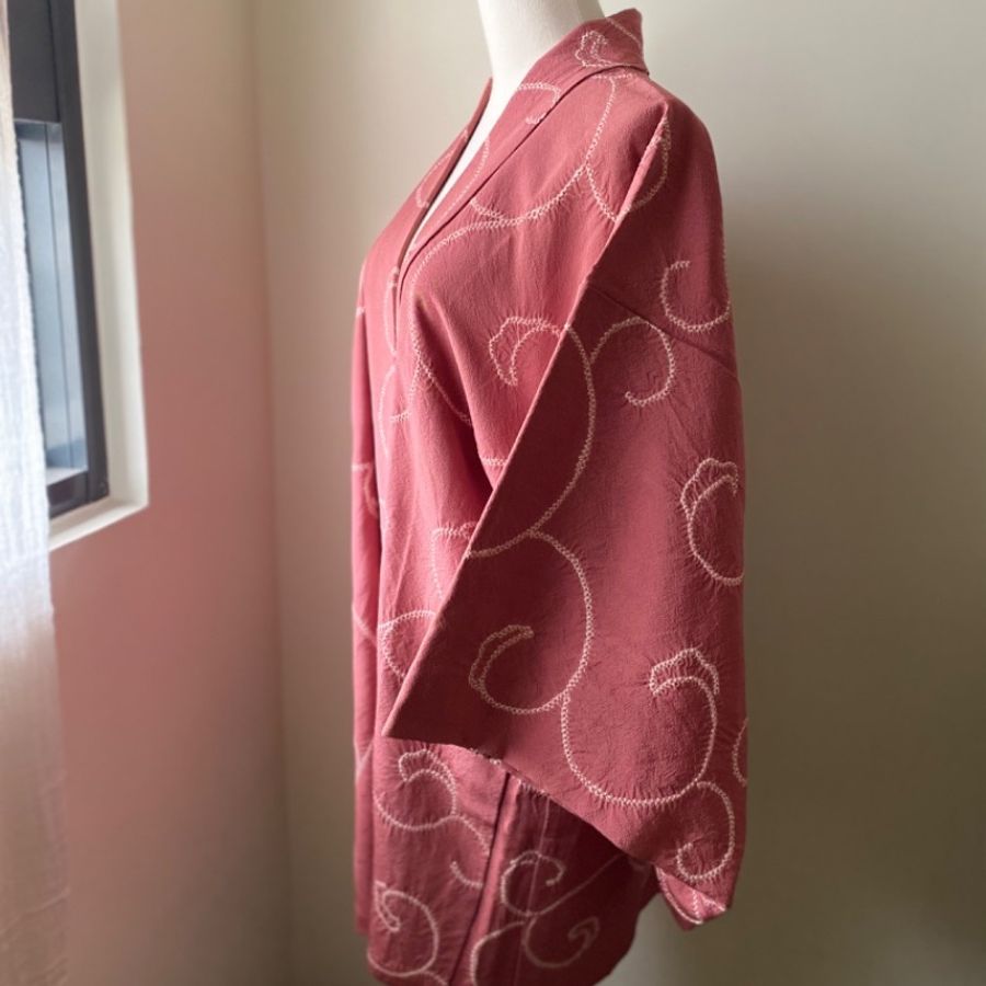 藏私·Collection_莓色點點藤蔓絞染古著羽織-1