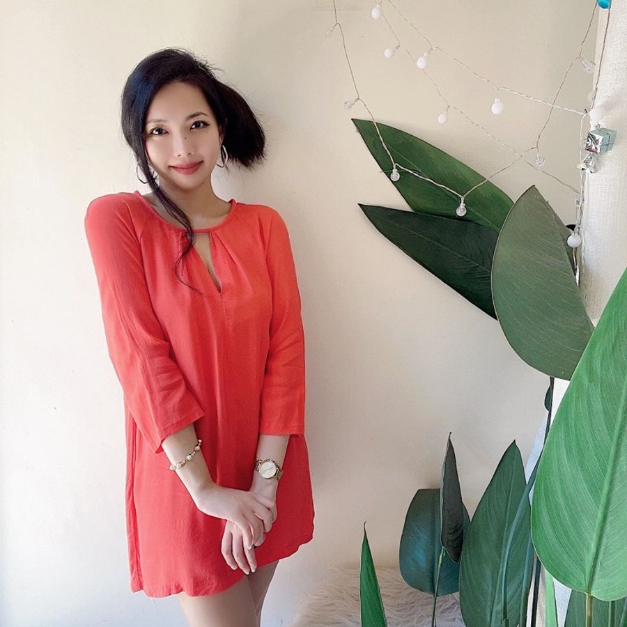 mango 亮橘色簍空造型領 古董古著絲質裙子連身洋裝連衣裙 dress-5