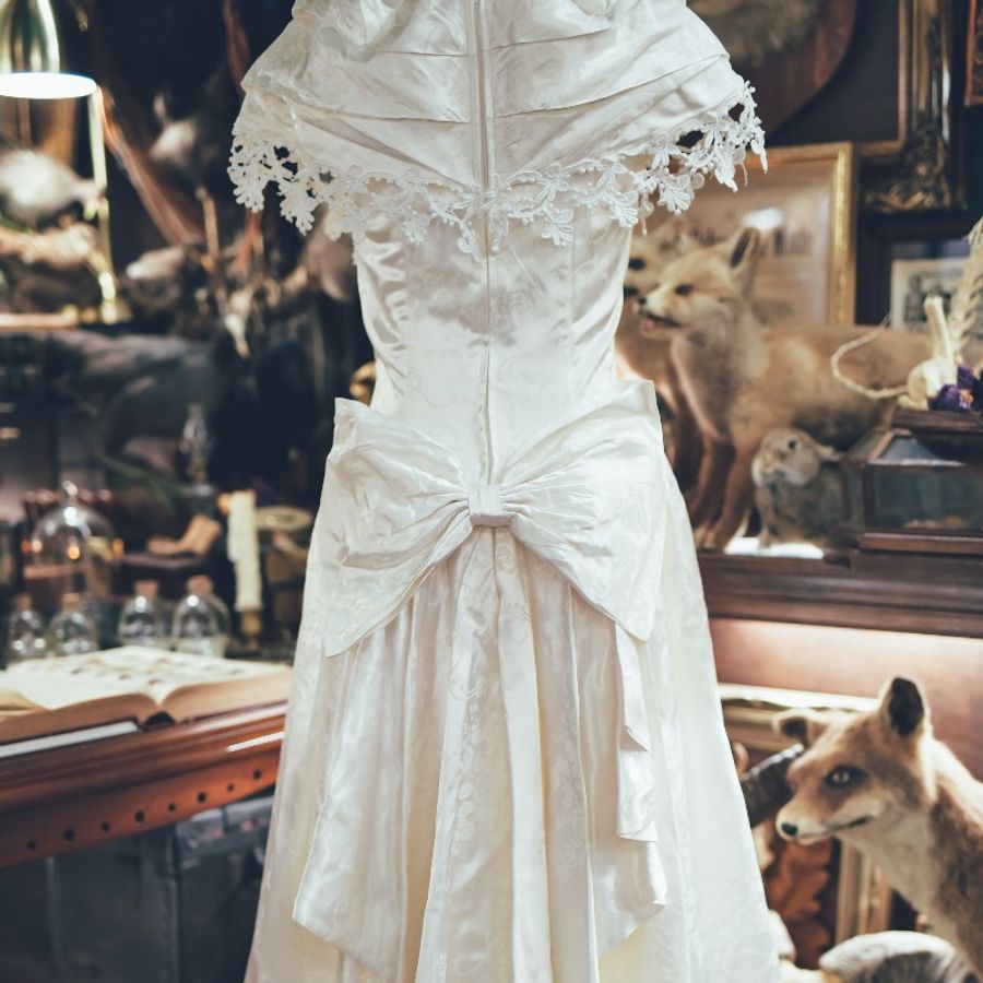 白色落肩古董婚紗古董禮服-4