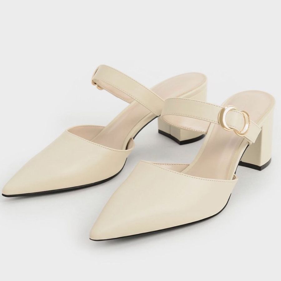 CHARLES & KEITH 小CK C釦 皮革帶 穆勒鞋 石灰白 時尚 穿搭 女鞋 鞋跟 跟鞋 女款 休閒款式-0