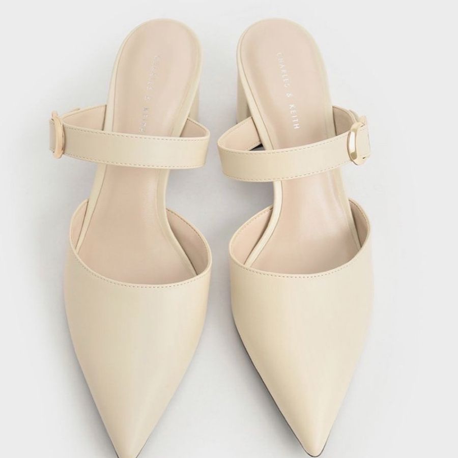 CHARLES & KEITH 小CK C釦 皮革帶 穆勒鞋 石灰白 時尚 穿搭 女鞋 鞋跟 跟鞋 女款 休閒款式-1