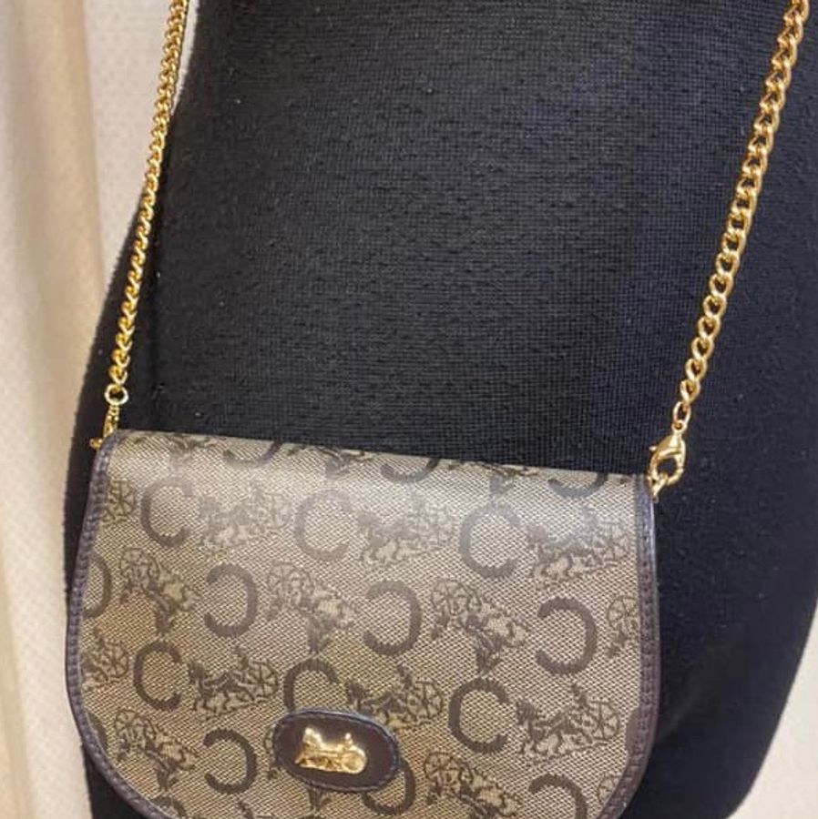Celine CC logo+馬車logo的斜背古董小廢包-0