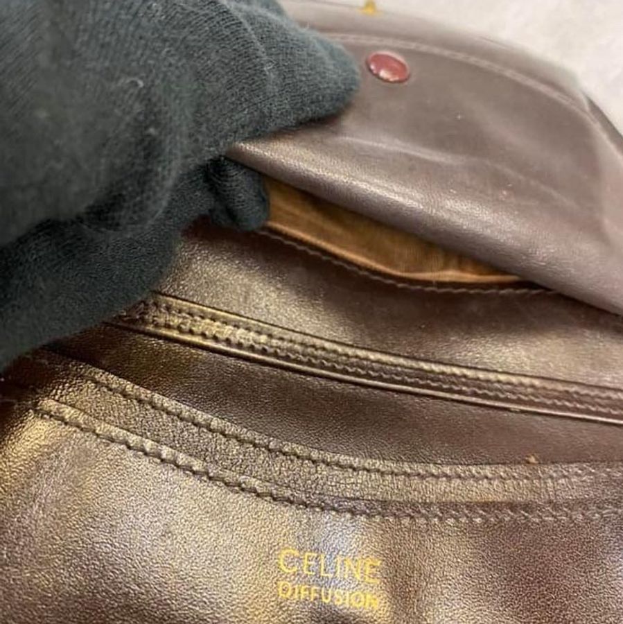 Celine CC logo+馬車logo的斜背古董小廢包-8