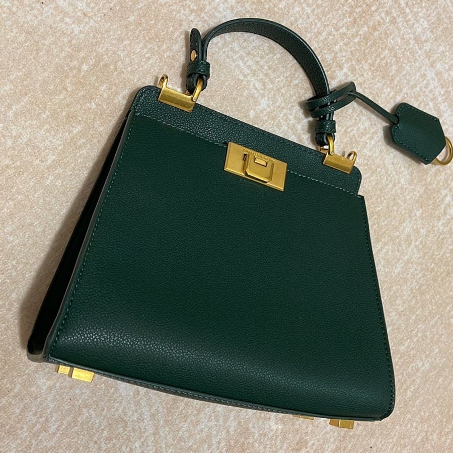 Charles & Keith 小凱莉包/墨綠色手提肩背兩用包/9.5成新-0