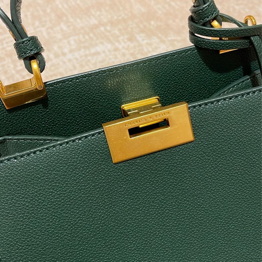 Charles & Keith 小凱莉包/墨綠色手提肩背兩用包/9.5成新-3