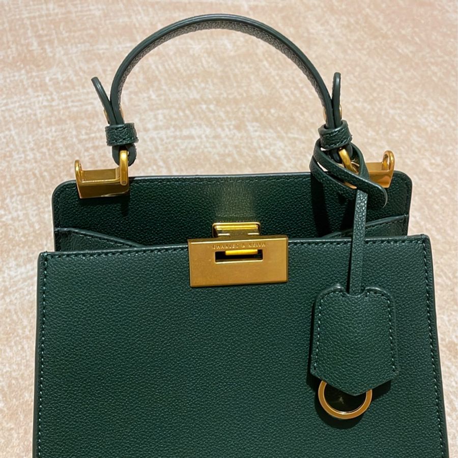 Charles & Keith 小凱莉包/墨綠色手提肩背兩用包/9.5成新-4