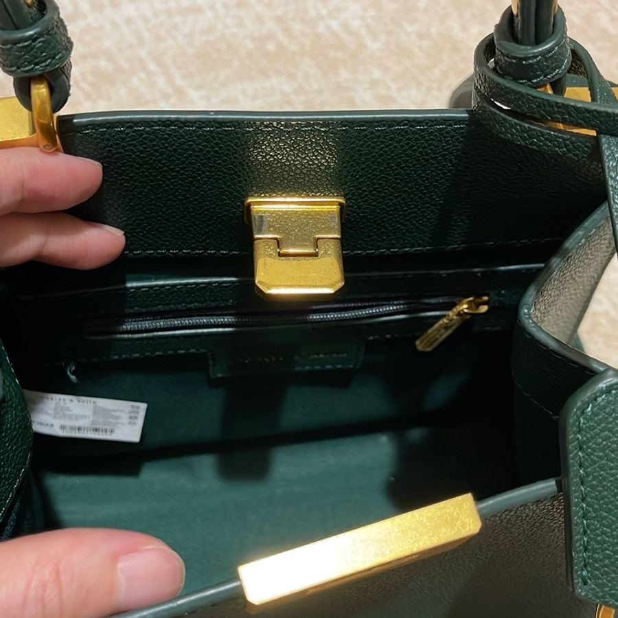 Charles & Keith 小凱莉包/墨綠色手提肩背兩用包/9.5成新-5