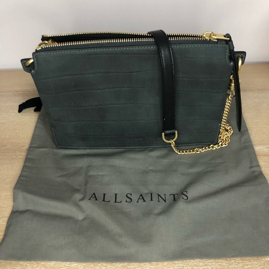 ALLSAINTS 鱷魚壓紋絨面牛皮金屬拉鍊側肩包-0
