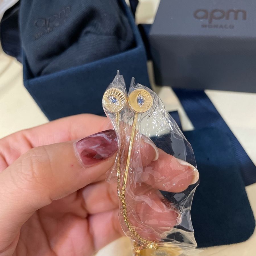 真品APM Monaco小手掌幸運之眼垂墜式耳環-5