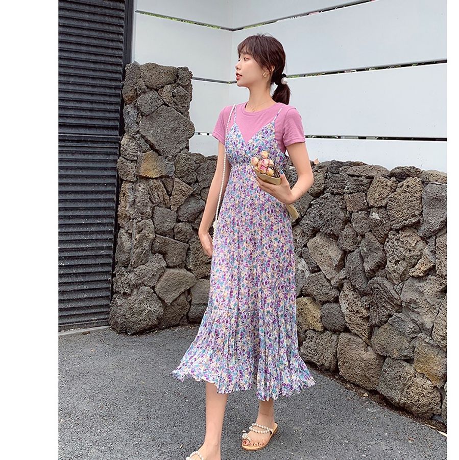 👗雪紡洋裝&粉紅t-shirt兩件式👗-0