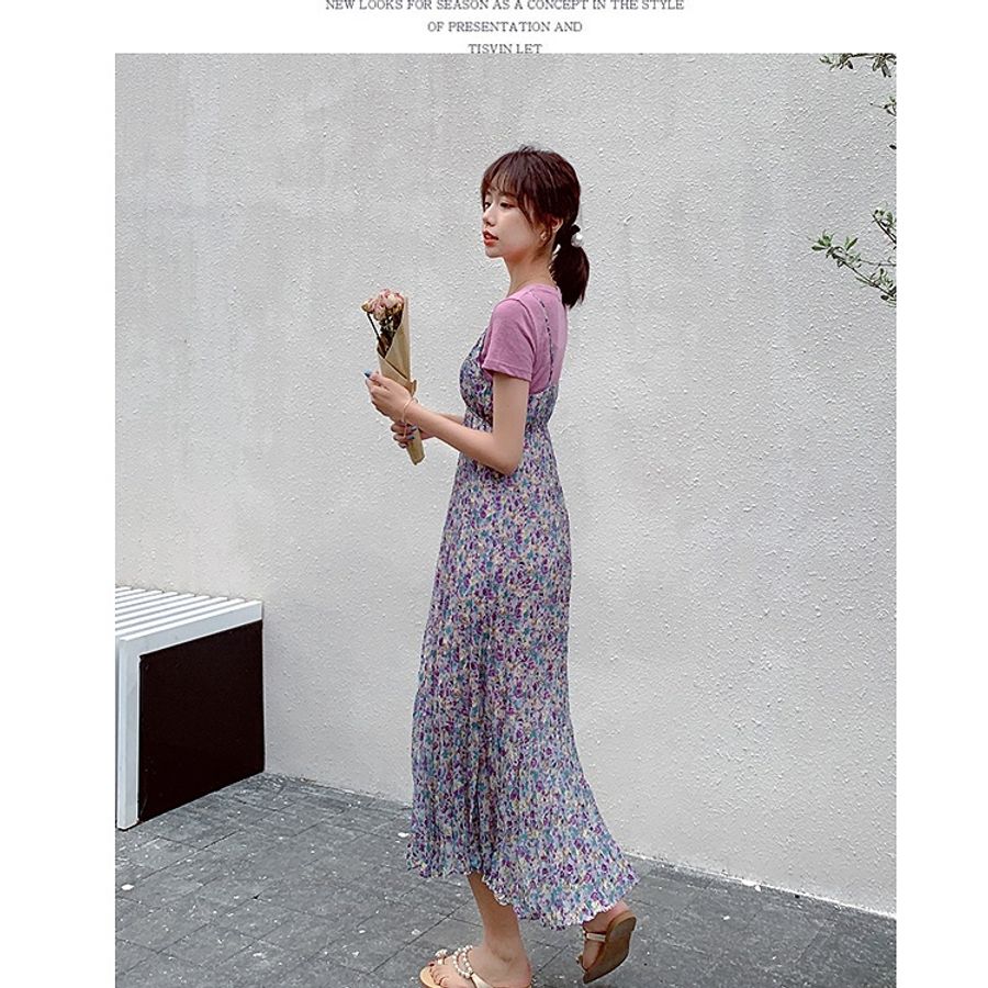 👗雪紡洋裝&粉紅t-shirt兩件式👗-1