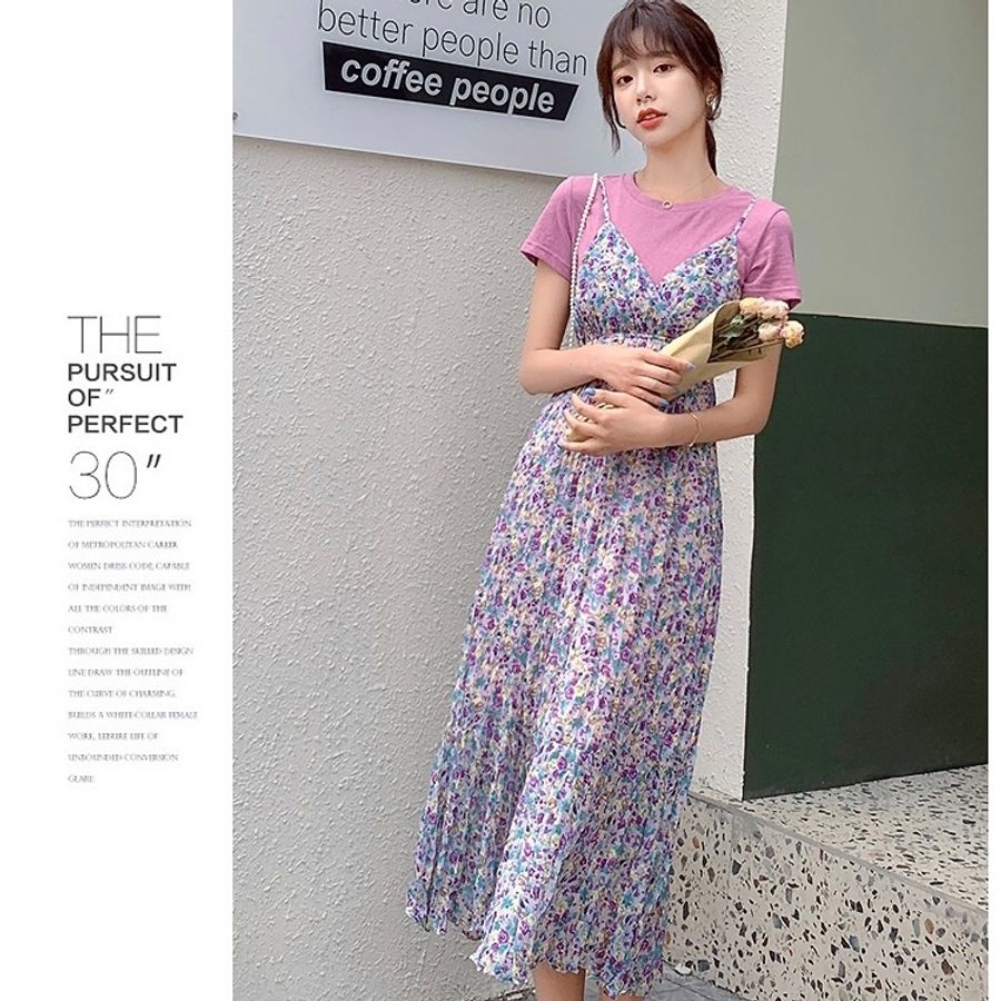 👗雪紡洋裝&粉紅t-shirt兩件式👗-2