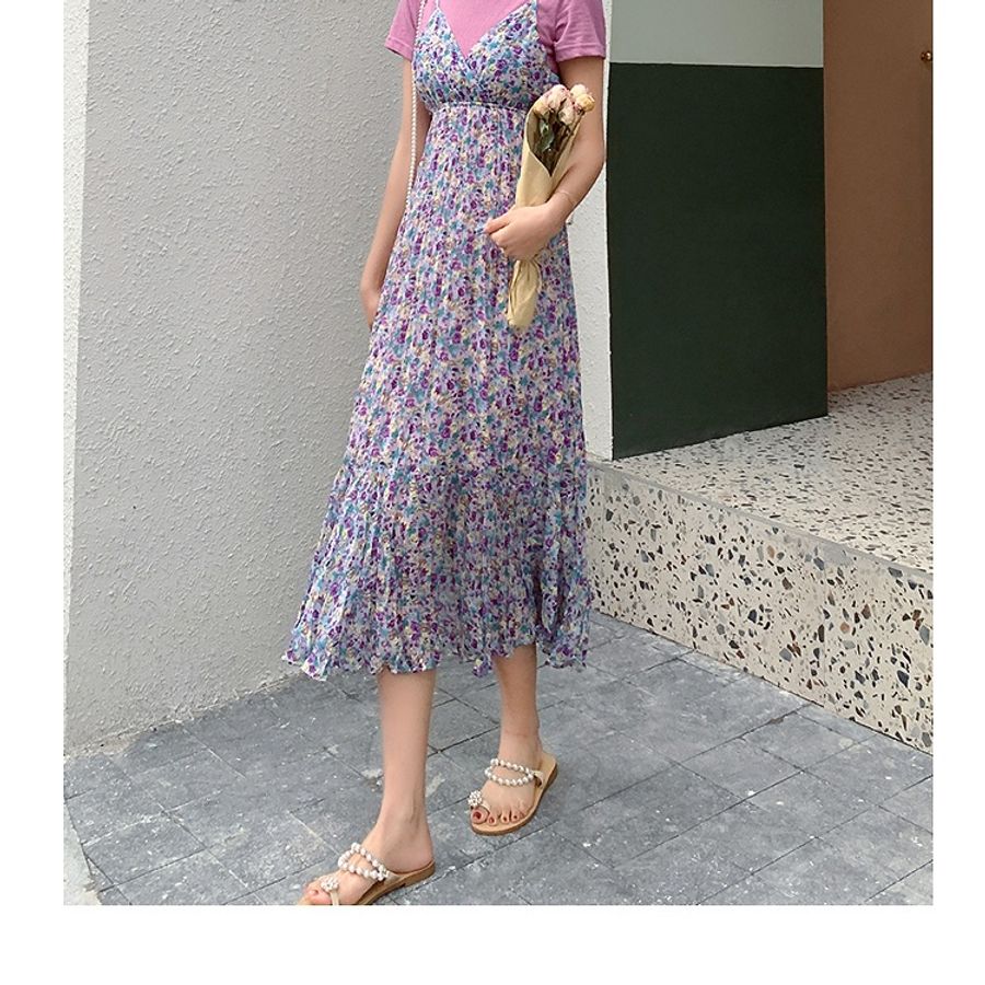👗雪紡洋裝&粉紅t-shirt兩件式👗-3
