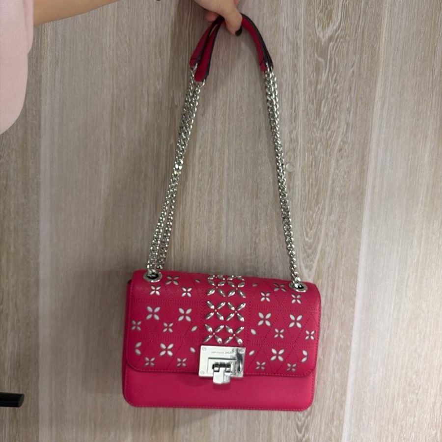 MICHAEL KORS TINA 花朵翻蓋鍊帶肩背/斜背包(中/覆盆莓粉)-6