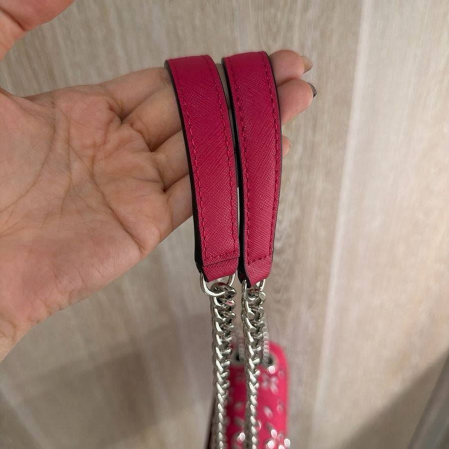 MICHAEL KORS TINA 花朵翻蓋鍊帶肩背/斜背包(中/覆盆莓粉)-12