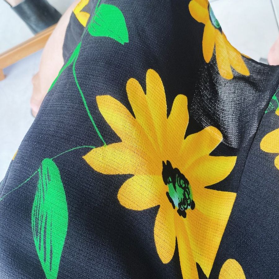 向日葵細肩夏季豔陽戀愛少女 紡紗連身裙洋裝A字裙擺長裙 dress-6