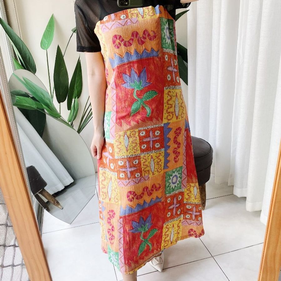 涼日夏威夷綻放花開休閒時光 棉麻質連身裙洋裝上衣長裙 dress-1