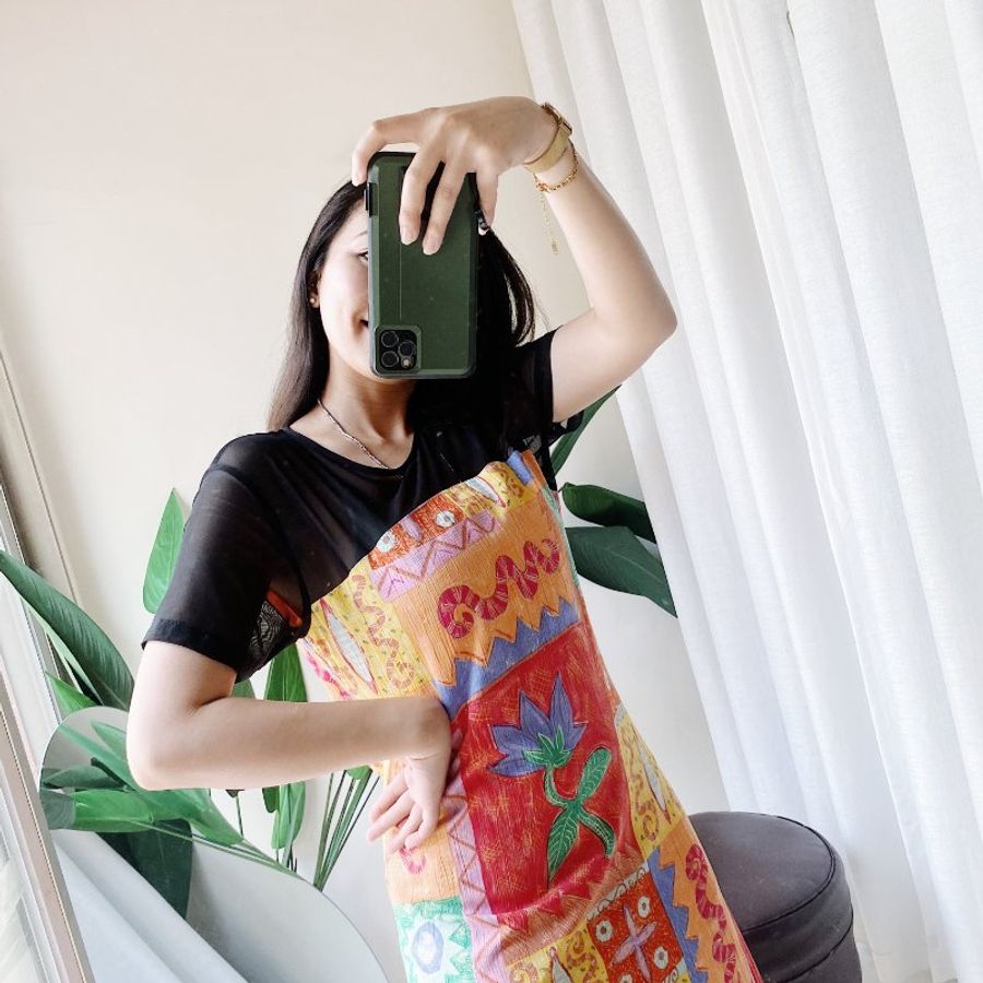 涼日夏威夷綻放花開休閒時光 棉麻質連身裙洋裝上衣長裙 dress-3