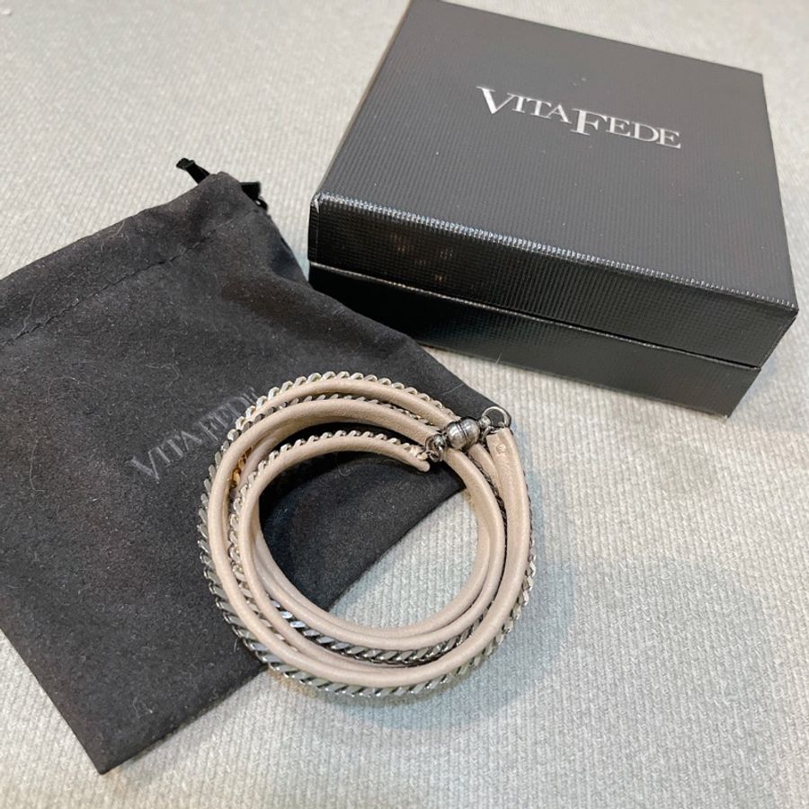 真品Vita Fede Capri五圈真皮手環奶油色-0