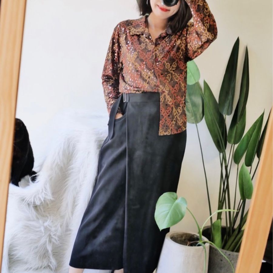 咖褐鎖鏈閃亮週末迪士可派對 古董襯衫罩 衫上衣 shirt vintage-1