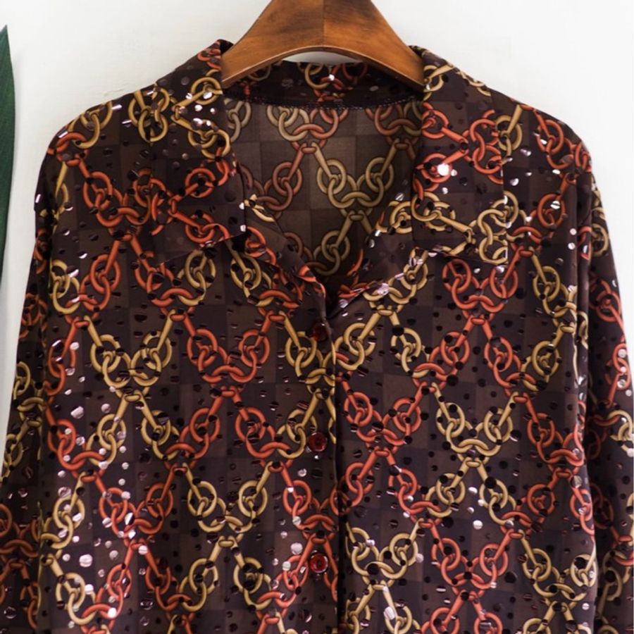 咖褐鎖鏈閃亮週末迪士可派對 古董襯衫罩 衫上衣 shirt vintage-7