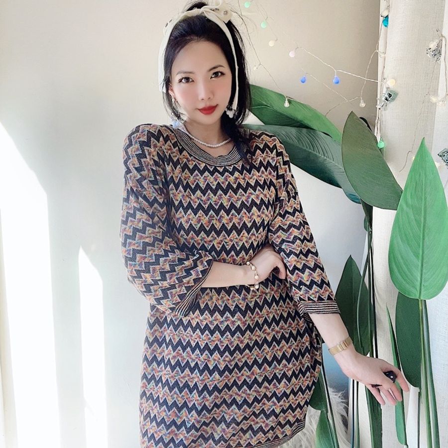 戀愛彩虹青春電波寬鬆休閒 古蕫圓領細針織 格線上衣丁恤 vintage-6